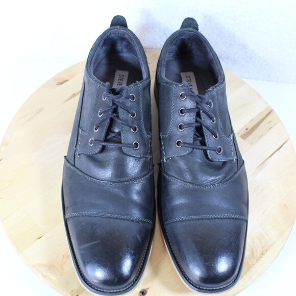 Steve Madden Leather Cap Toe Oxford Mens 10.5 Black Dress Casual Shoe Kesslo - Picture 2 of 8